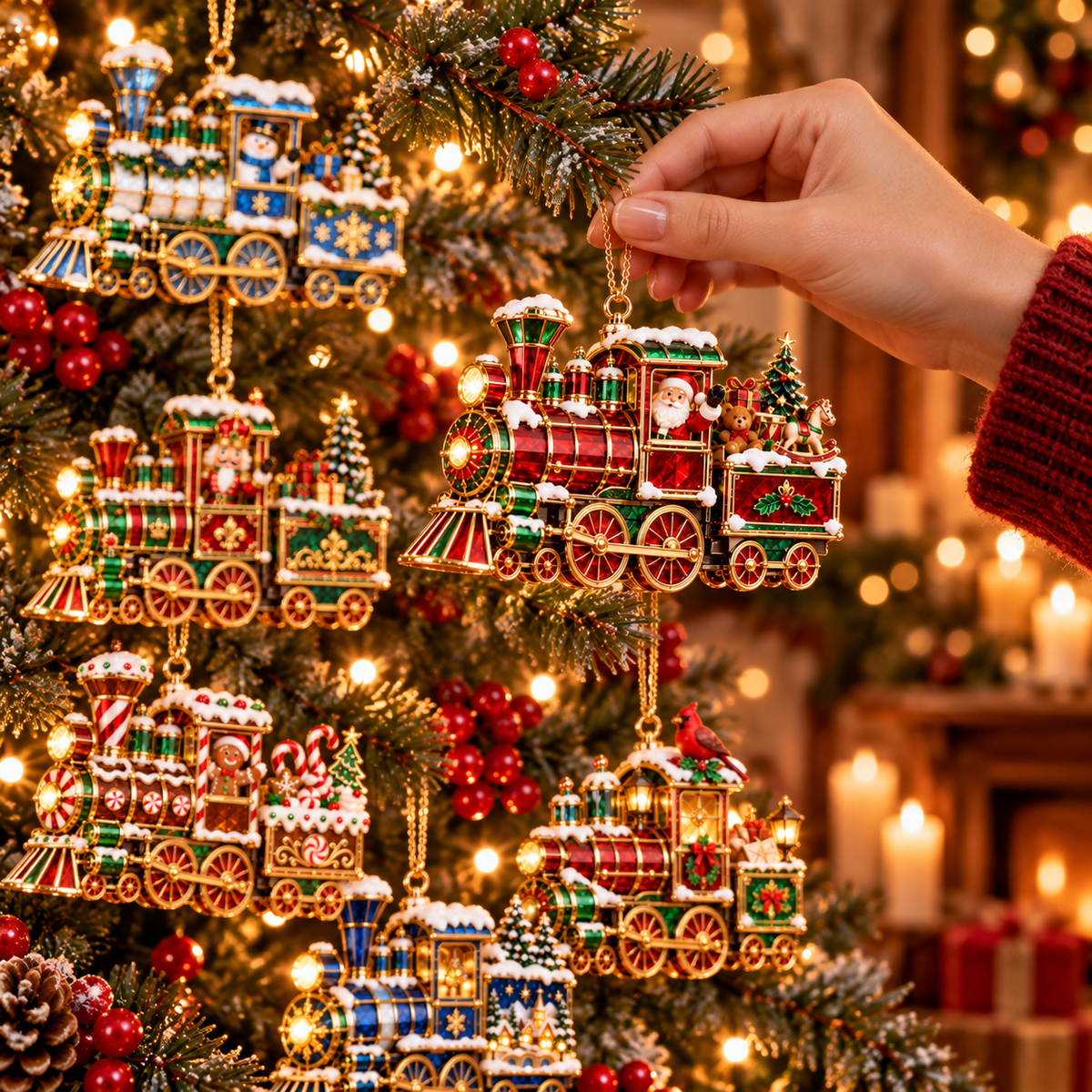 Christmas Magic Express – 6-Piece Vintage Christmas Train Ornament Collection | Santa, Snowman, Nutcracker & More
