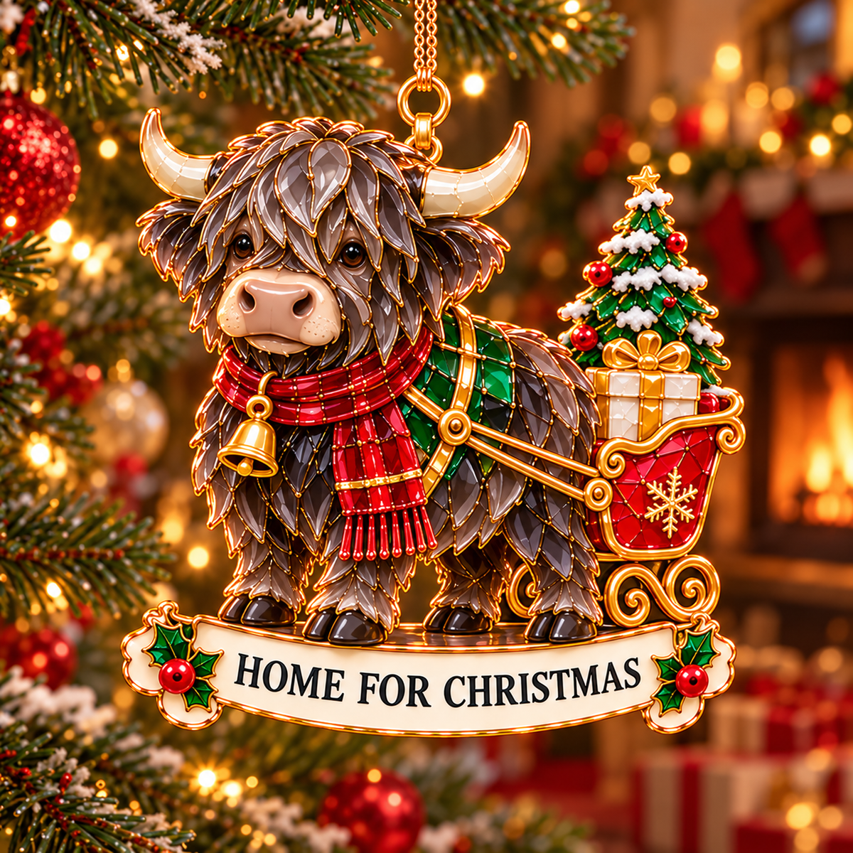 2026 Highland Cow Christmas Ornaments – 6 Festive Designs with Stained-Glass Charm & Heartwarming Wishes