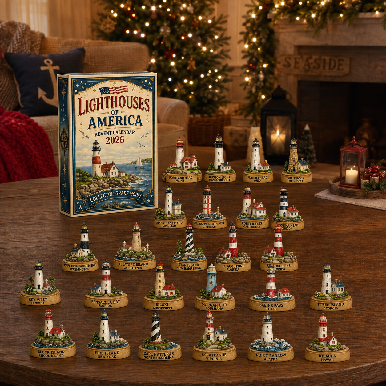 Lighthouses of America Advent Calendar 2026 – 24-Day Coastal Heritage Countdown, Collector-Grade Lighthouse Miniatures, Acrylic Charms Blind Box