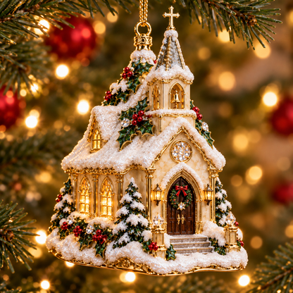 Christmas Church Ornament –  Faith-Inspired Snowy Chapel Keepsake Collection, Meaningful Christian Christmas Gift for Family & Loved Ones