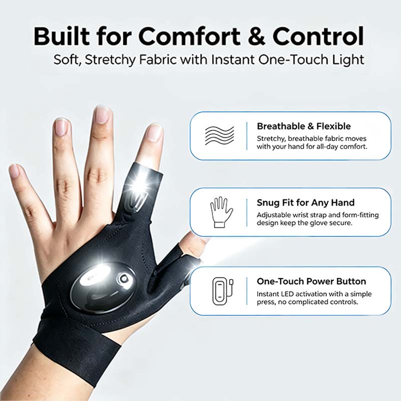 One Pair LED Finger Flashlight Gloves, Hands-Free LED Light Gloves for Fishing, Camping, Repair🧤 - image 1