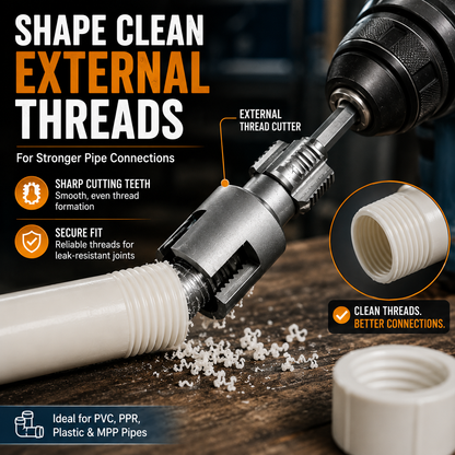 Drill-Powered Pipe Thread Cutting Bit — Internal & External Threading for 1/2" & 3/4" Plastic Pipes - image 2