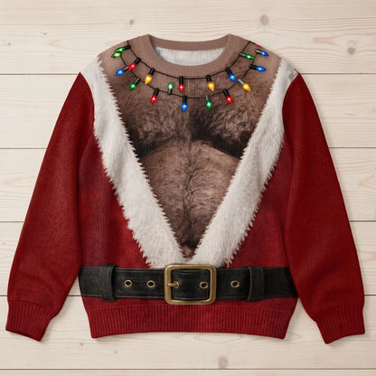 Funny Hairy Chest Santa Lights Ugly Christmas Sweater🎅 - image 14