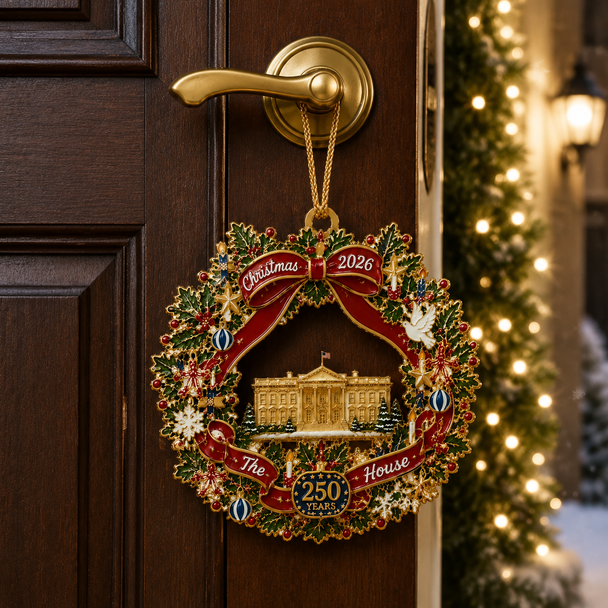 ✨White House Scene Christmas Wreath Commemorative Ornament