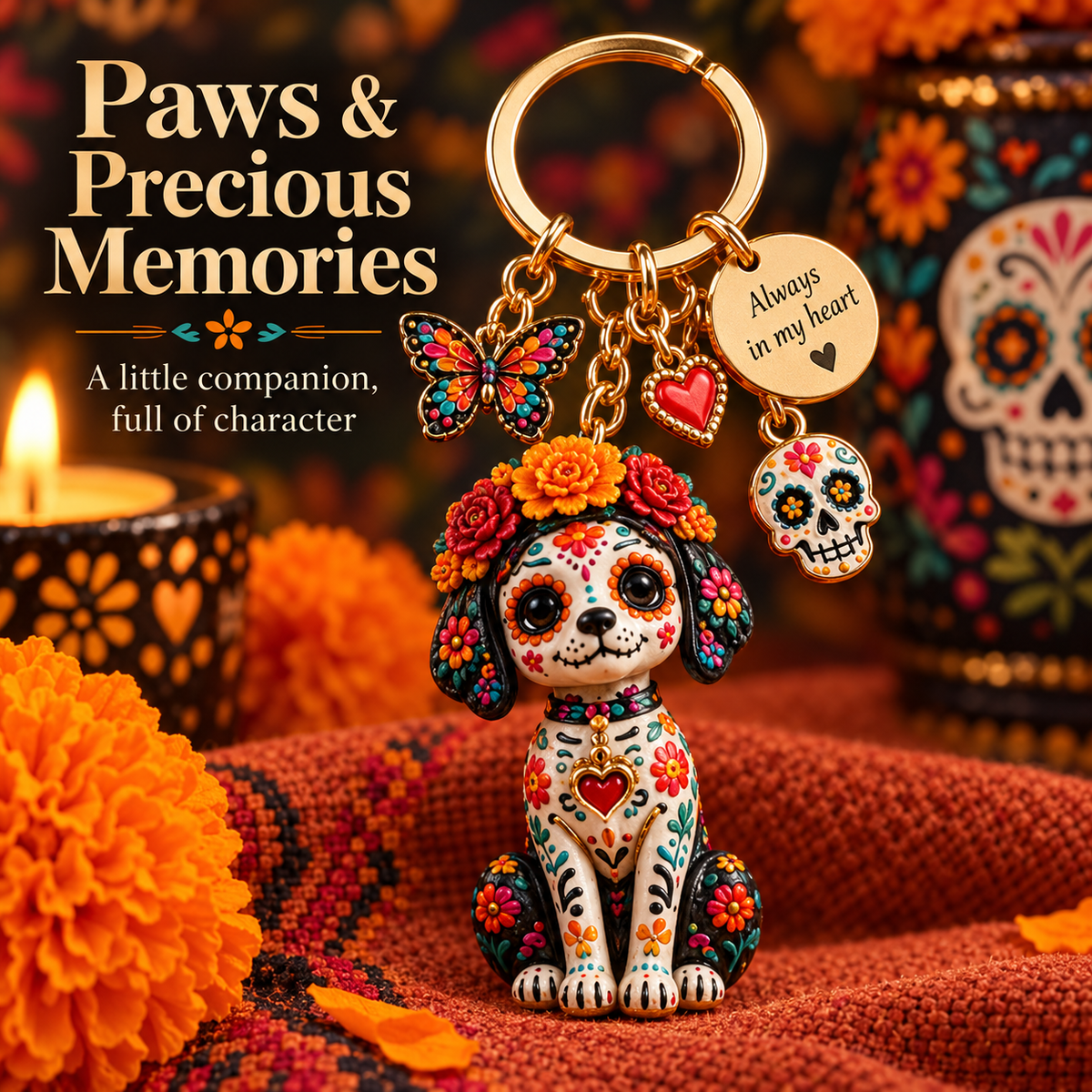 2026 Día de Muertos Keepsake Keychains – 4 Colorful Designs with Remembrance Cards