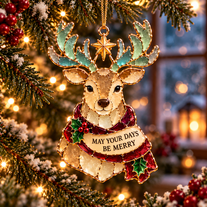 Christmas Wishes — 6-Piece Stained Glass–Style Ornament Set with Heartfelt Blessings