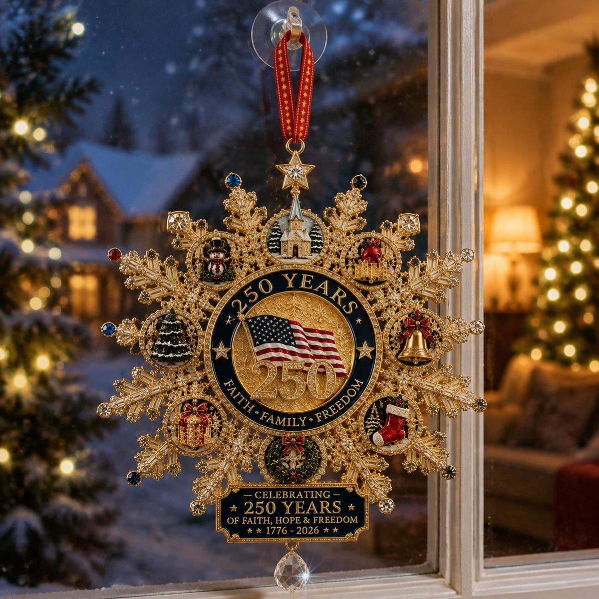 ✨Patriotic-Themed Limited Edition — Glistening Gold Christmas Commemorative Snowflake Ornament