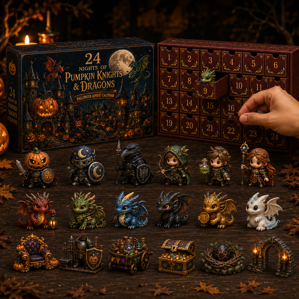 🎃 24-Day Halloween Advent Calendar – 24 Nights of Pumpkin Knights, Cute Dragons & Magical Kingdom Surprises