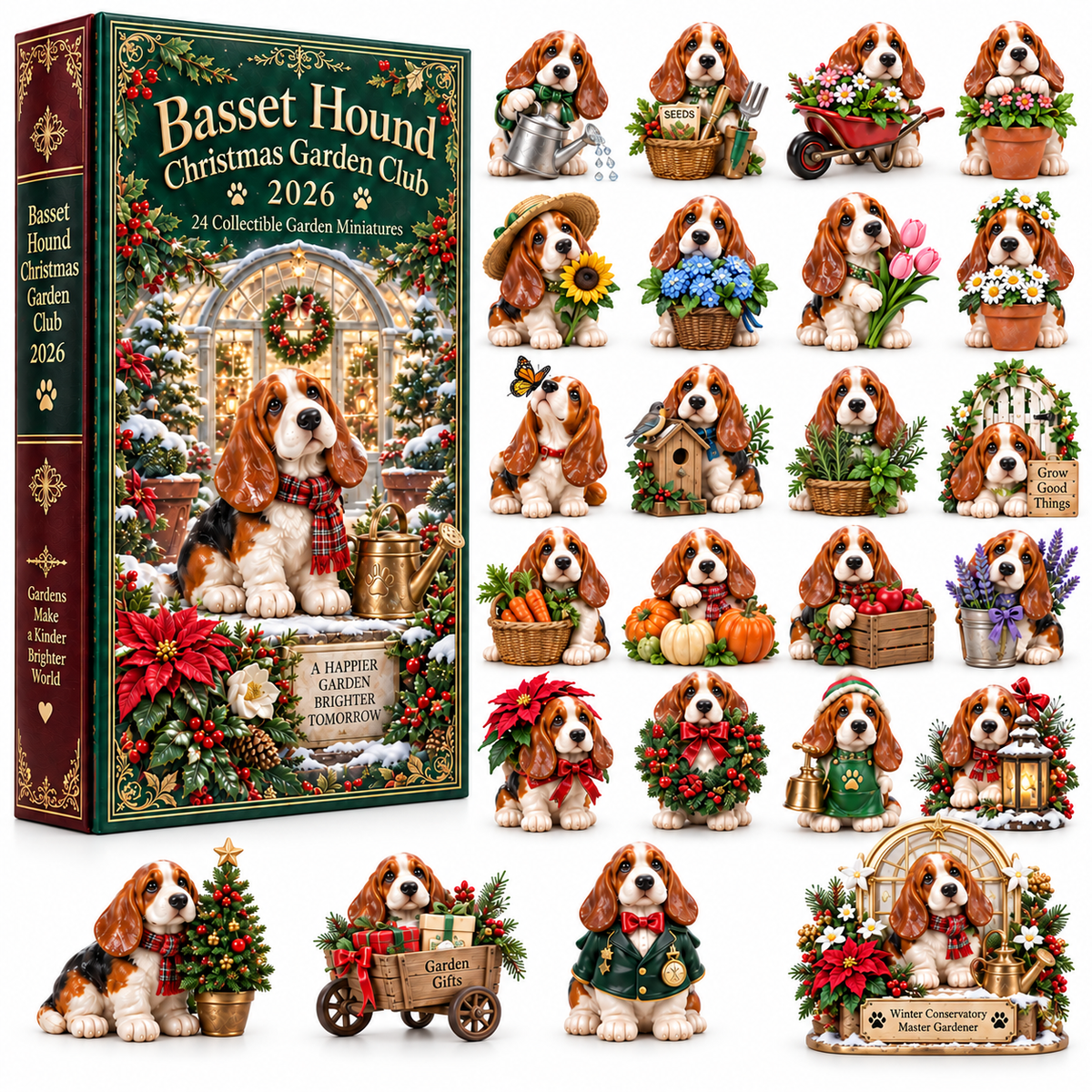 24 Days of Garden Joy — Basset Hound Christmas Garden Club Advent Calendar 2026