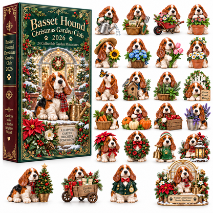 24 Days of Garden Joy — Basset Hound Christmas Garden Club Advent Calendar 2026