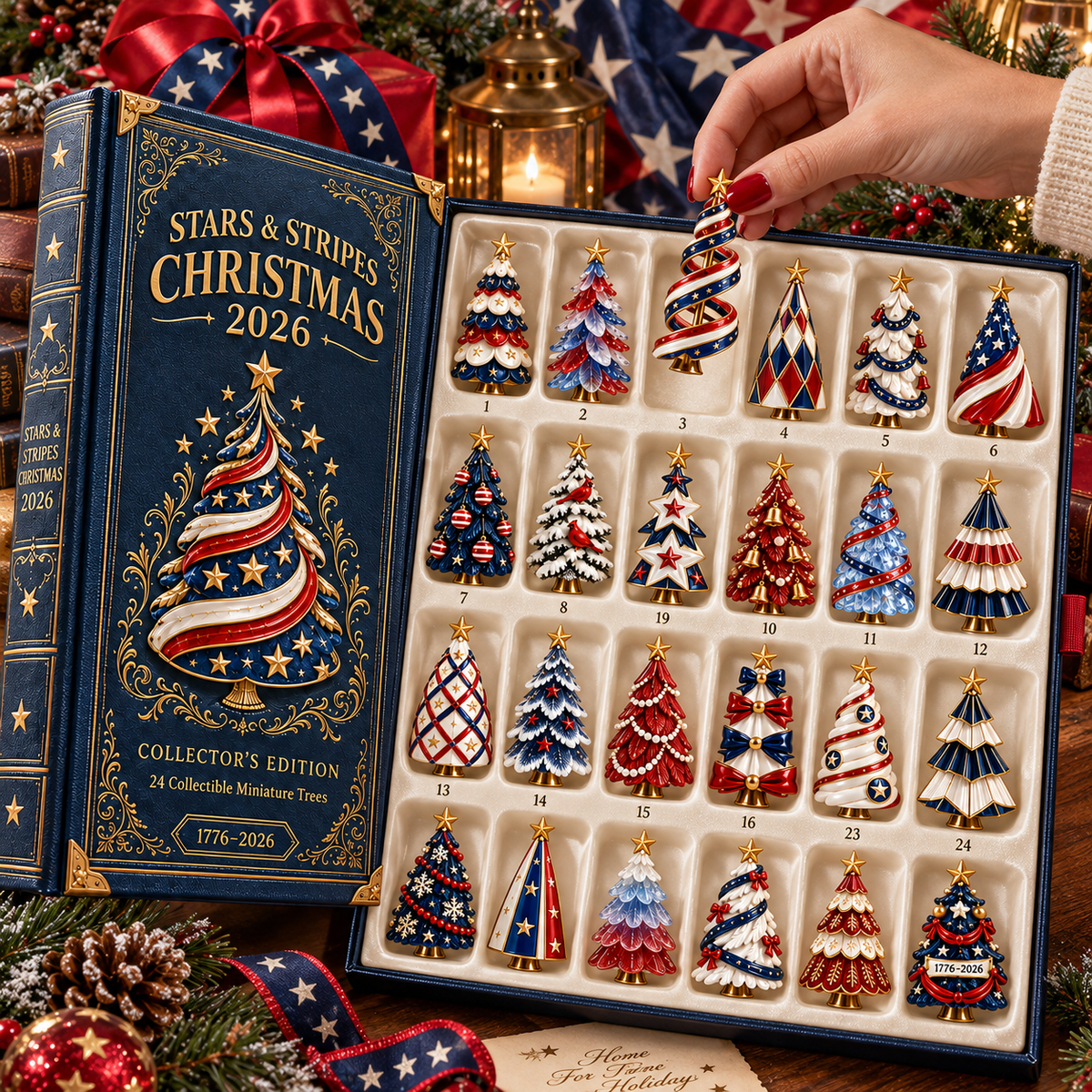 2026 Stars & Stripes Christmas Collection – 24 Unique Miniature Trees Celebrating 250 Years of Independence