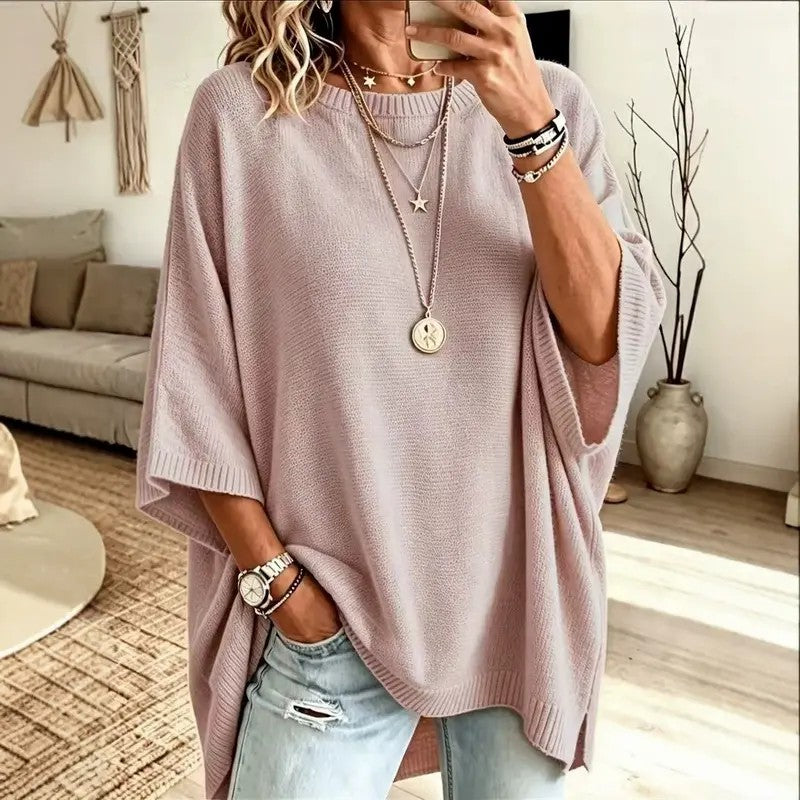 Loose-Fitting, Solid-Color, Casual Knit Sweater for Women, Perfect as An Outer Layer 👚