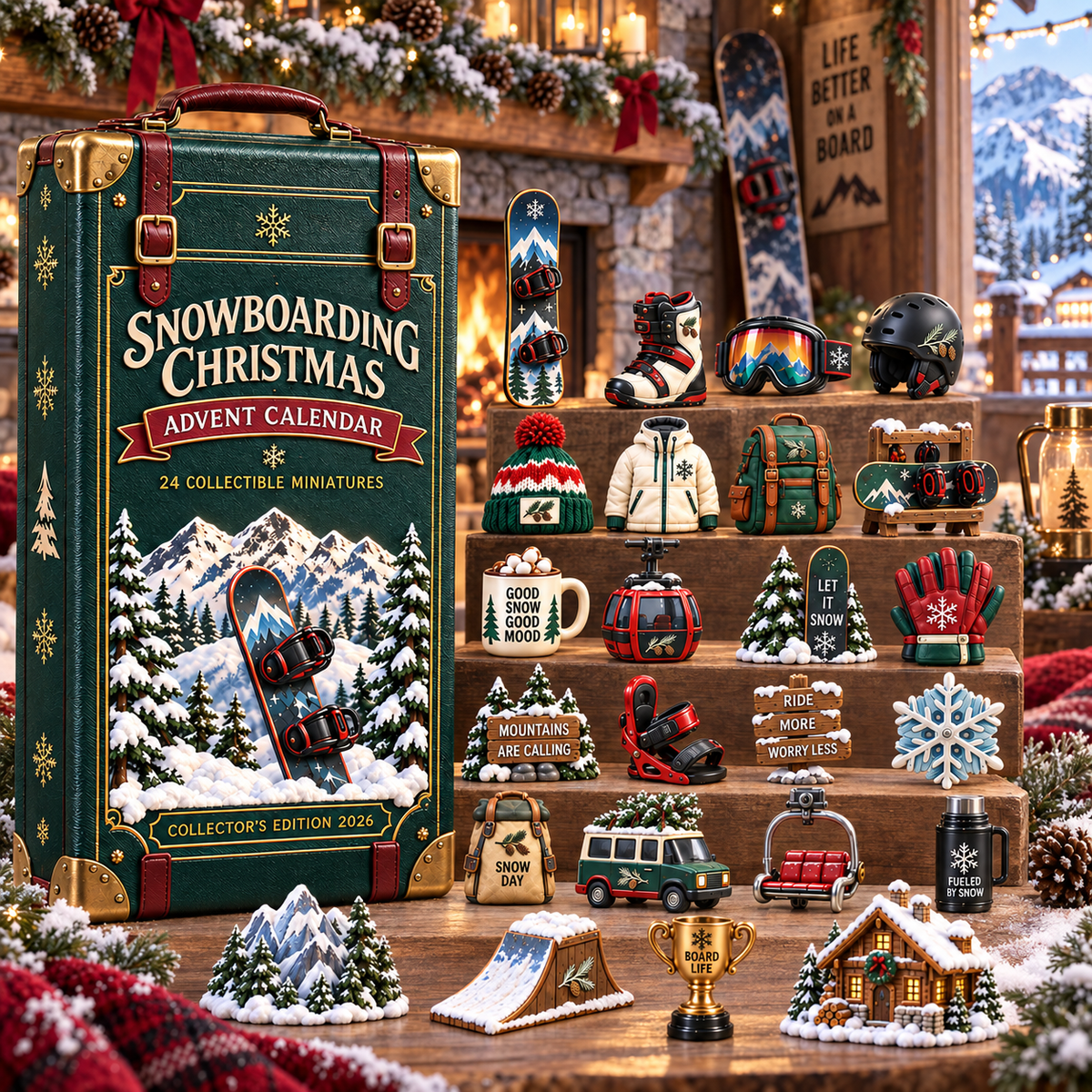 2026 Snowboarding Christmas Advent Calendar – 24 Unique Collectible Miniatures for Snowboard Lovers & Mountain Adventures