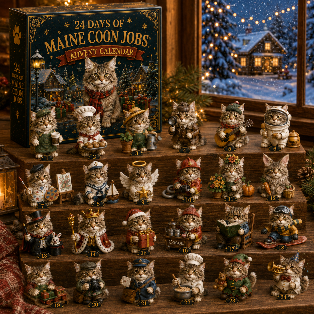 Maine Coon Jobs Advent Calendar 2026 – 24 Days of Unique Collectible Cat Miniatures, Christmas Countdown Gift for Maine Coon & Cat Lovers