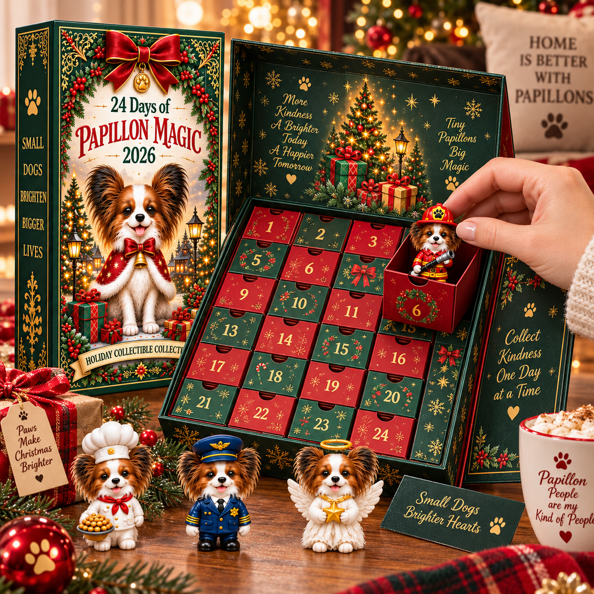24 Days of Papillon Magic 2026 – 24-Day Christmas Countdown Calendar with 24 Unique Papillon Profession Miniatures, Holiday Collectible Gift for Dog Lovers