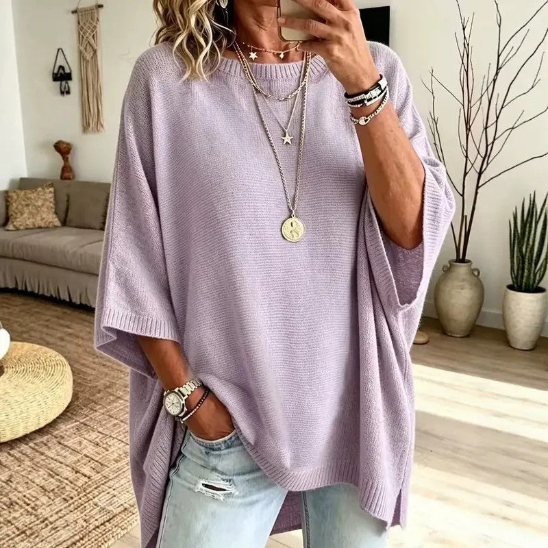 Loose-Fitting, Solid-Color, Casual Knit Sweater for Women, Perfect as An Outer Layer 👚