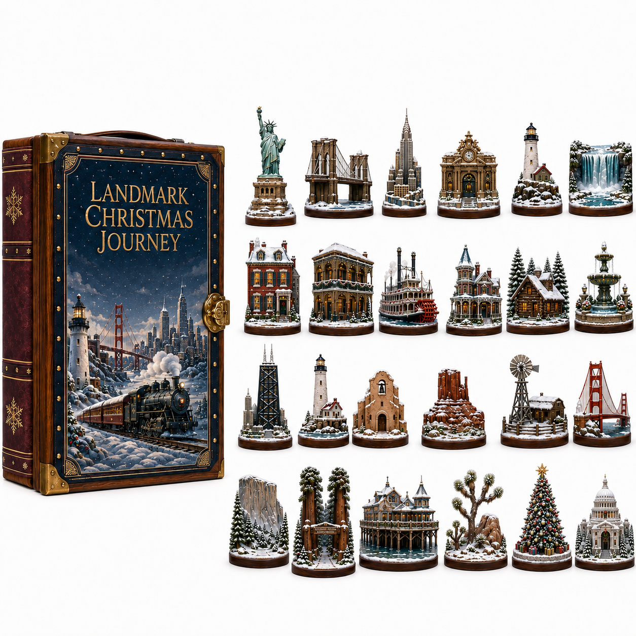2026 Landmark Christmas Journey 24-Day Countdown Calendar – 24 Unique Iconic Landmark Miniatures, Winter Travel Advent Collection & Christmas Gift for Travelers