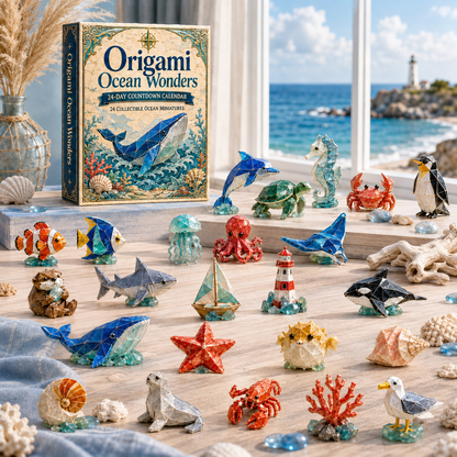 24-Day Origami Ocean Wonders Advent Calendar – 24 Collectible Ocean Figurines, A Magical Christmas Countdown Gift for Ocean Lovers