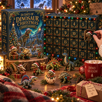 2026 Dinosaur Christmas 24-Day Countdown Calendar – 24 Unique Festive Dinosaur Miniatures, Fun Prehistoric Advent Collection & Christmas Gift for Dinosaur Lovers