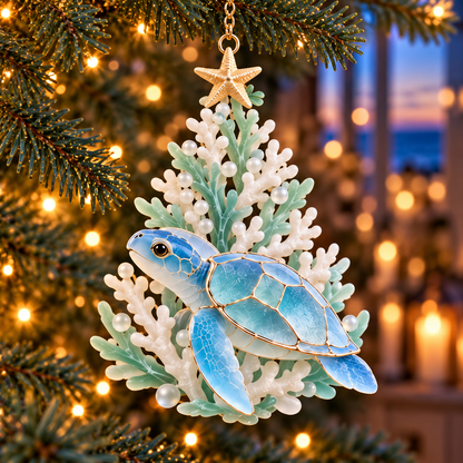 🐢 2026 Ocean Christmas Sea Turtle Ornaments – Set of 6 Coastal Holiday Keepsakes