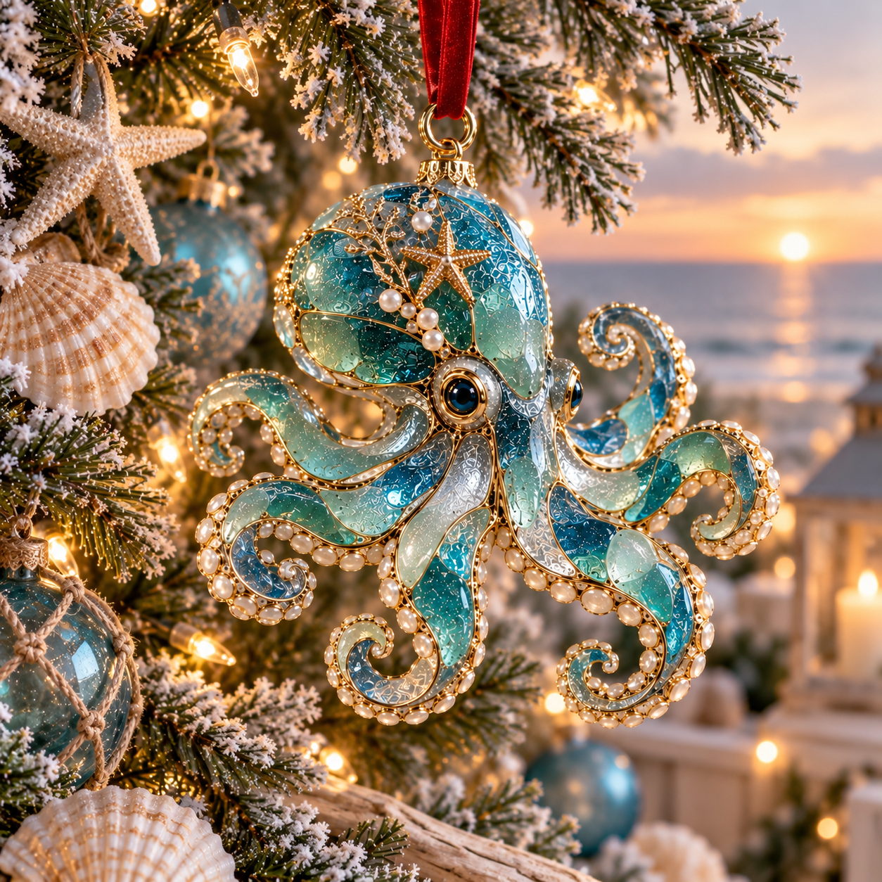 2026 Ocean Christmas Series Sea Glass Ornament Collection – Seahorse, Octopus, Jellyfish, Shark, Sea Turtle & Whale Coastal Holiday Keepsakes