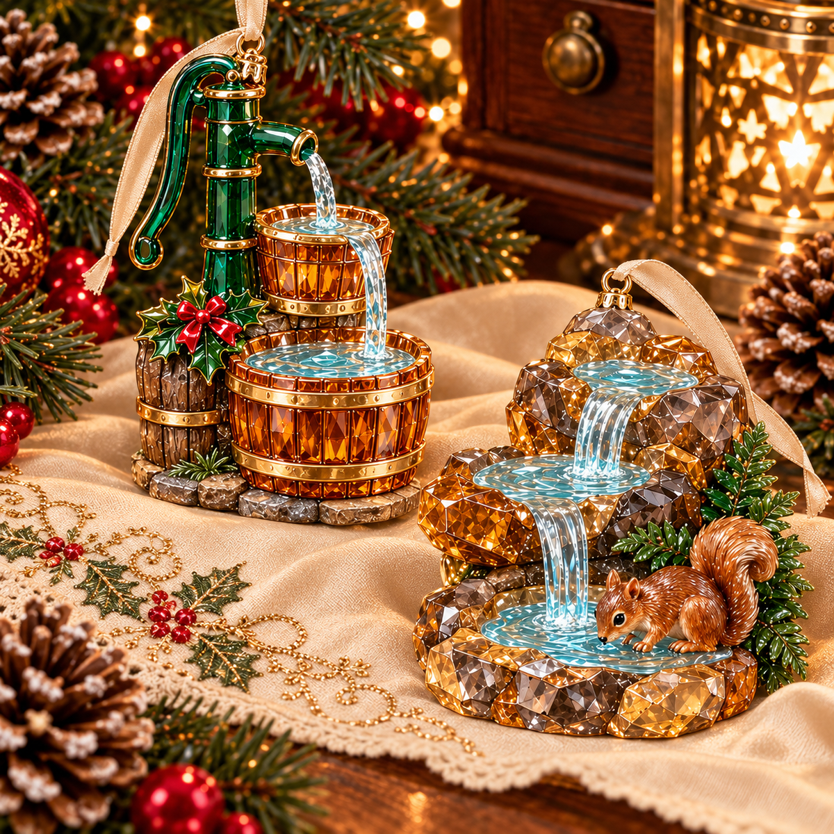 Vintage Crystal Fountain Christmas Ornaments – 6-Piece Enchanted Water Fountain Collection | Elegant Holiday Decorations & Unique Christmas Gifts 🎄✨
