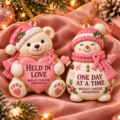 Pink Ribbon Christmas Ornaments – 6-Piece Breast Cancer Awareness Gift Set of Hope, Love & Support