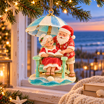 🏖️ 2026 Coastal Christmas Santa & Mrs. Claus Ornaments – Set of 6 Tropical Holiday Keepsakes