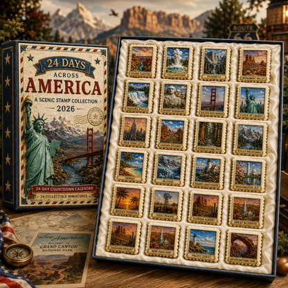 2026 24-Day Across America Advent Calendar – 24 Collectible Scenic Stamp Miniatures Featuring Iconic U.S. Landmarks, A Unique Christmas Gift for Travel Lovers & Collectors