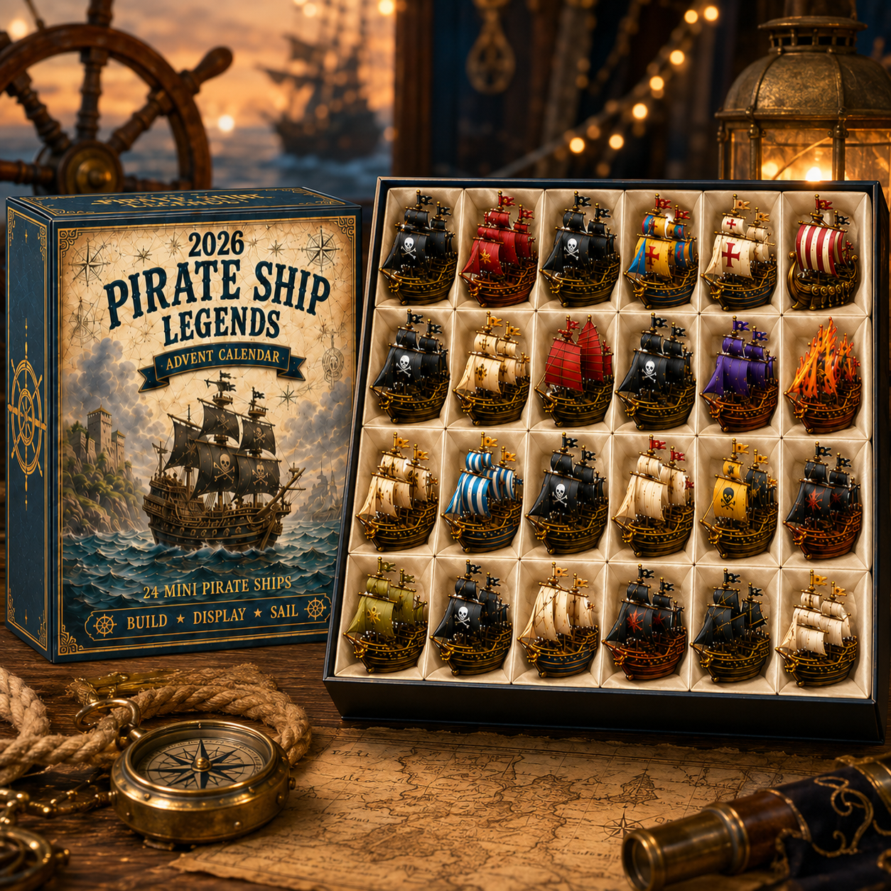 ⚓Pirate Ship Legends Advent Calendar 2026 – 24 Days of High Seas Adventure, Collector-Grade Miniature Ships, Acrylic Charms Blind Box