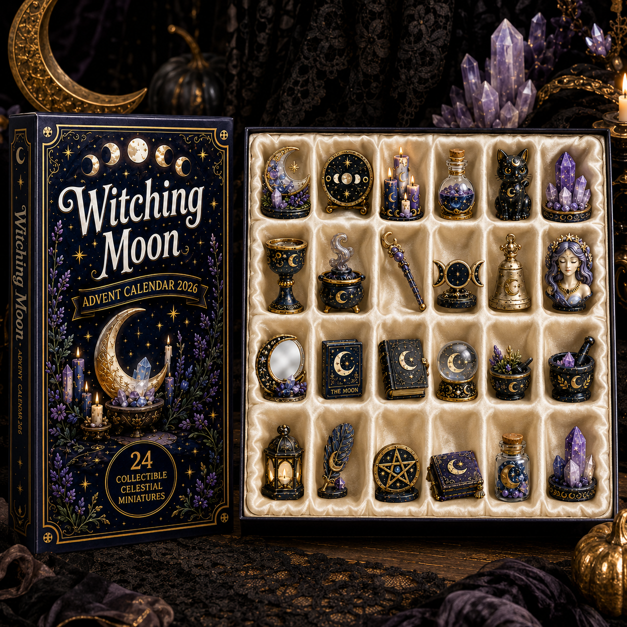 Witching Moon Advent Calendar 2026 – 24 Days of Celestial Miniatures, Mystical Moon Collectibles & Magical Gifts for Witchy Decor Lovers, Acrylic Charms Blind Box