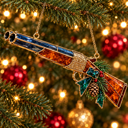 ✨ 2026 Vintage Stained Glass Firearms Christmas Ornaments – Set of 6 | Western Revolver, Cowboy Rifle, Shotgun & Pistol Hanging Decorations | Christmas Tree Ornaments & Unique Holiday Gifts for Gun Enthusiasts