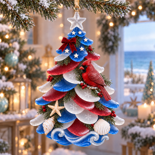 2026 Patriotic Coastal Christmas Tree Ornaments – Seaside Keepsake Designs in Red, White &amp; Blue