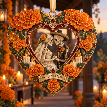 Día de Muertos Marigold Heart Ornaments –  “Forever in Our Hearts” Memorial Keepsake Collection