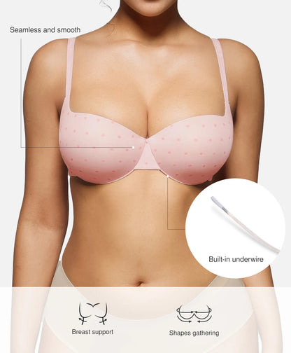 Women 2 Cups Lift Seamless Push Up Underwire T-Shirt Bra ✨ - image 3