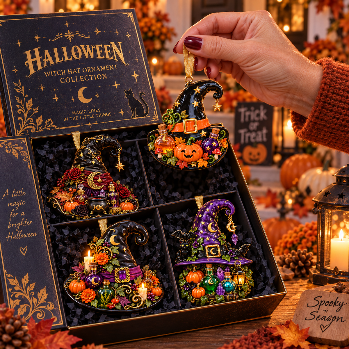 Halloween Witch Hat Ornament – Enchanted Potion Garden Hanging Collection, Spooky Halloween Gift for Witch Lovers & Family