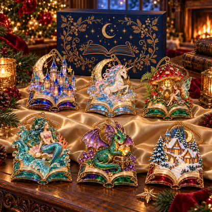 🎄 2026 Enchanted Storybook Christmas Ornaments – Set of 6 |  Stained Glass Fairy Tale Castle, Unicorn, Fairy, Mermaid, Dragon & Snowy Village Hanging Decorations | Magical Christmas Tree Ornaments & Fantasy Lover Gifts