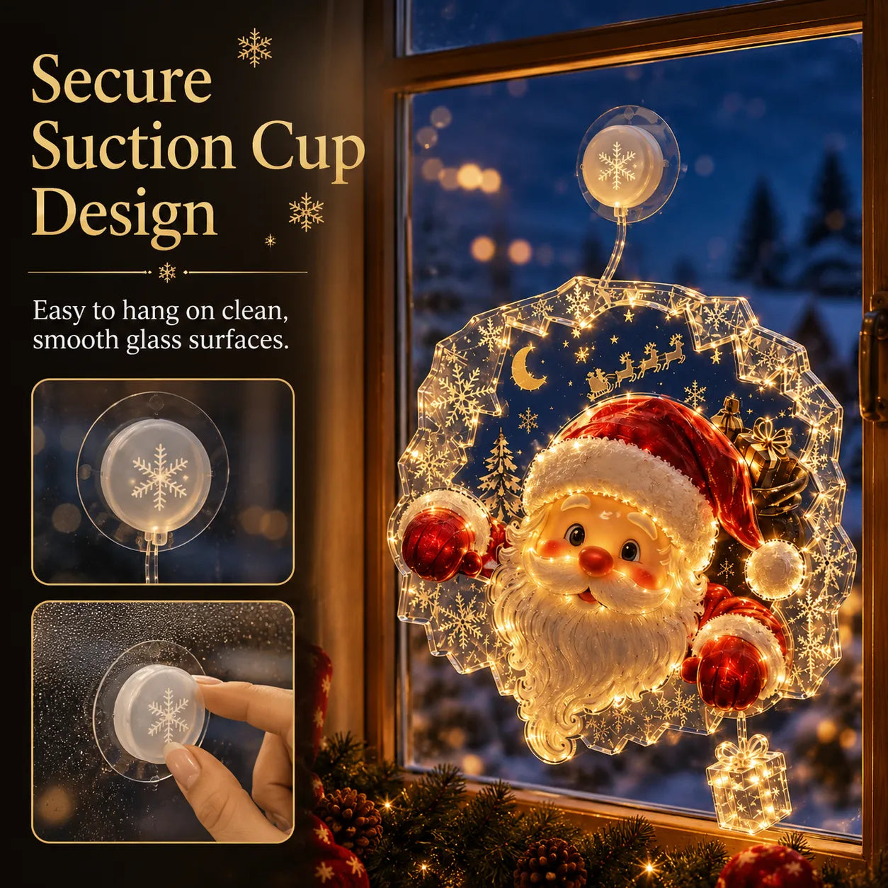 ✈️Last Day 50% OFF✨🎄Lighted Christmas Window Decoration with Suction Cup | Warm LED Window Light with Double-Layer Design & Multiple Festive Styles Flat Version✨ - image 8