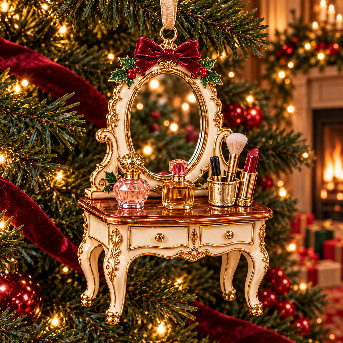 Vintage Glamour Christmas Ornaments – 6 Elegant Makeup & Beauty-Themed Holiday Decorations | Perfect Christmas Gifts for Makeup Lovers & Beauty Enthusiasts 🎄💄✨