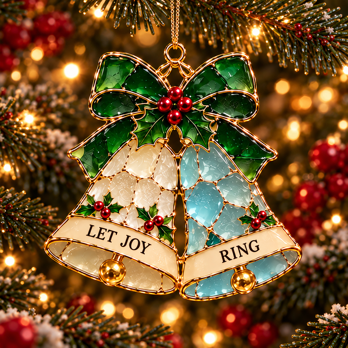 Christmas Wishes — 6-Piece Stained Glass–Style Ornament Set with Heartfelt Blessings