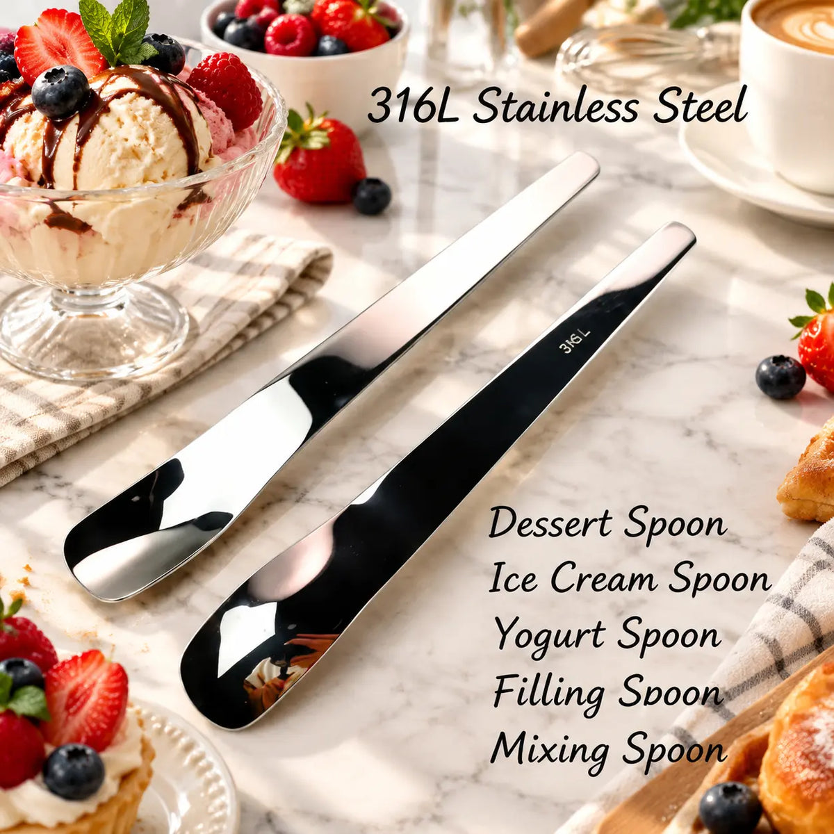 316L Stainless Steel Dessert Spade Spoon, Mirror Polished Thick Multi‑Purpose Spoon🥄 - image 3