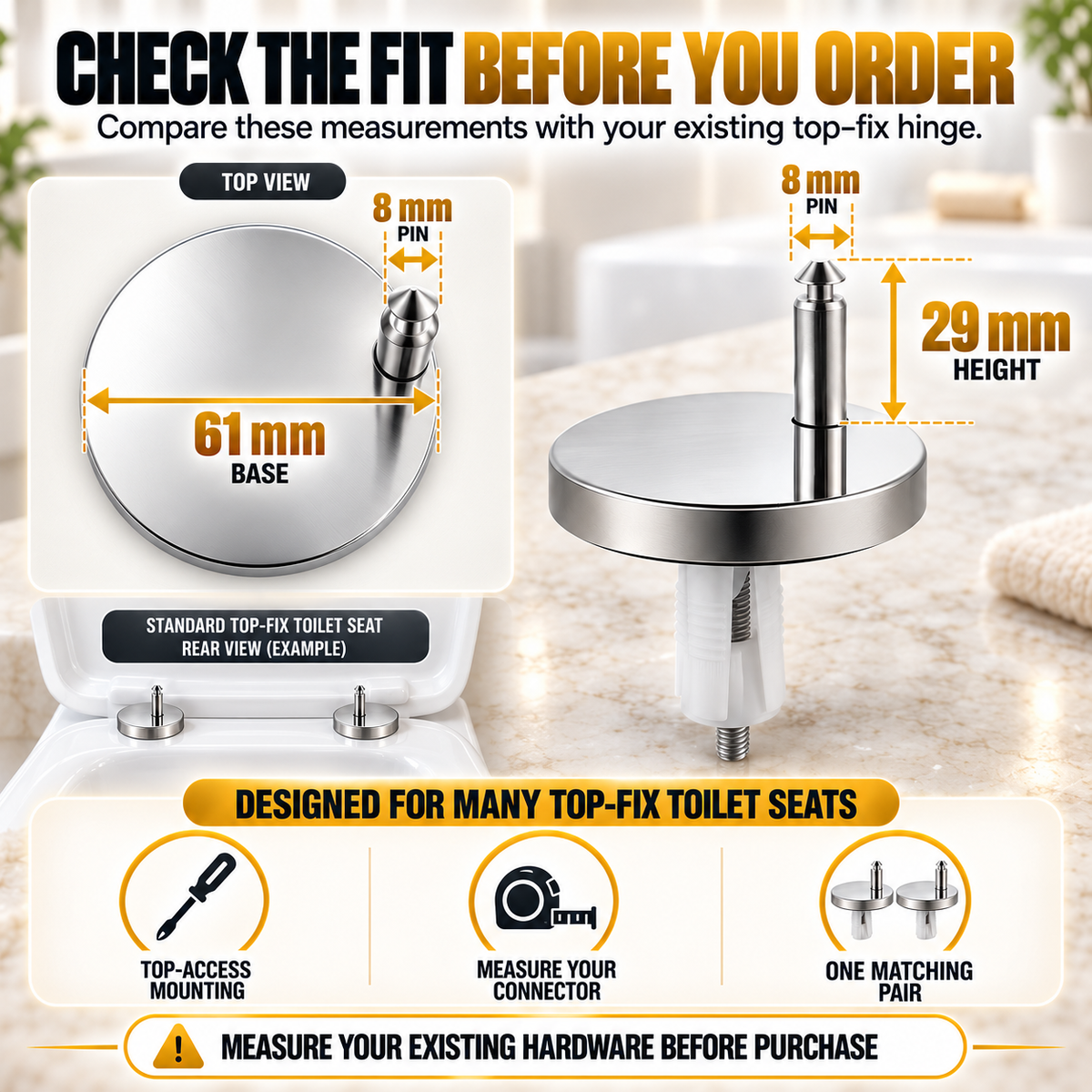 🔩 2-Pack Top-Fix Toilet Seat Hinge Bolts – Adjustable Anti-Wobble Replacement Kit - image 5