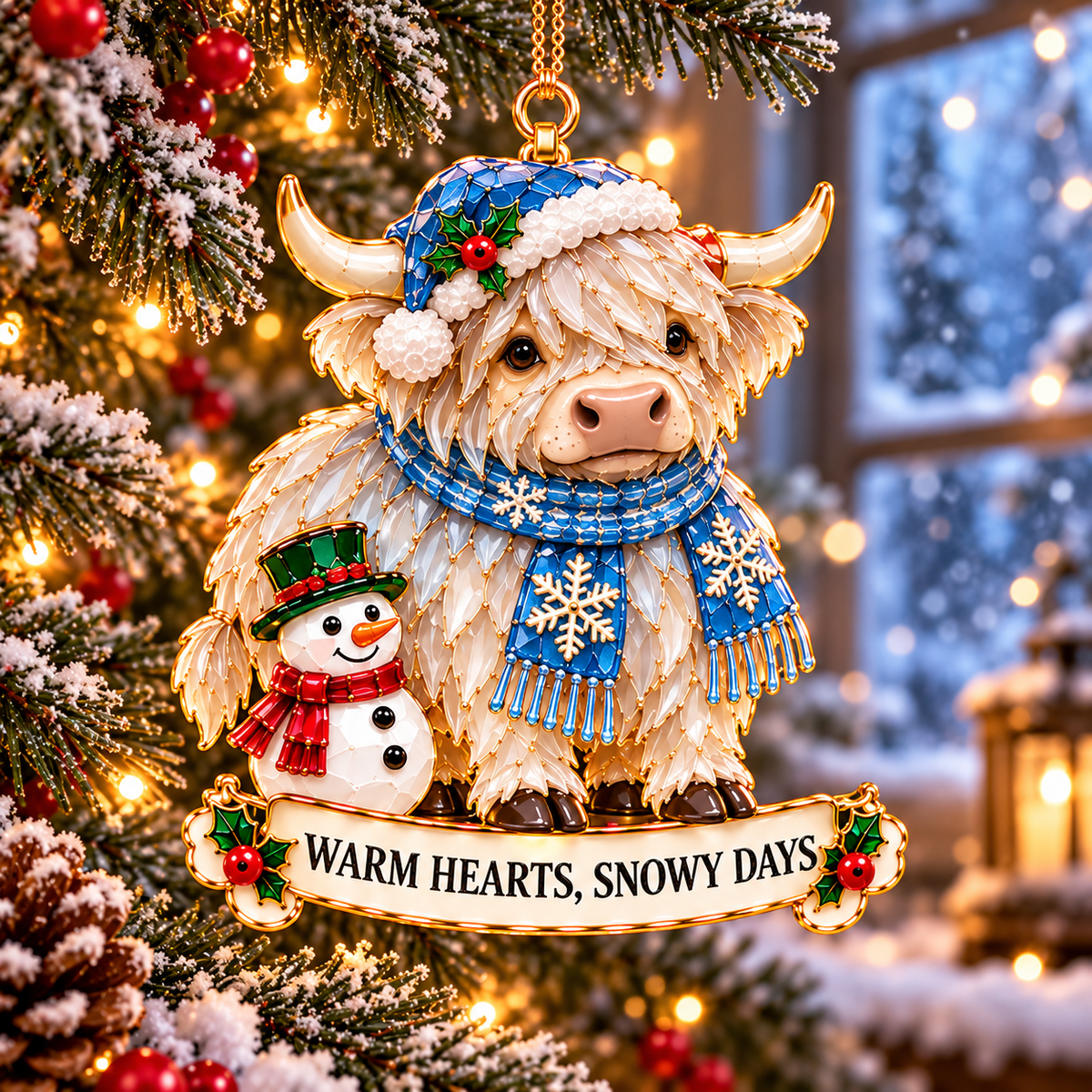 2026 Highland Cow Christmas Ornaments – 6 Festive Designs with Stained-Glass Charm & Heartwarming Wishes