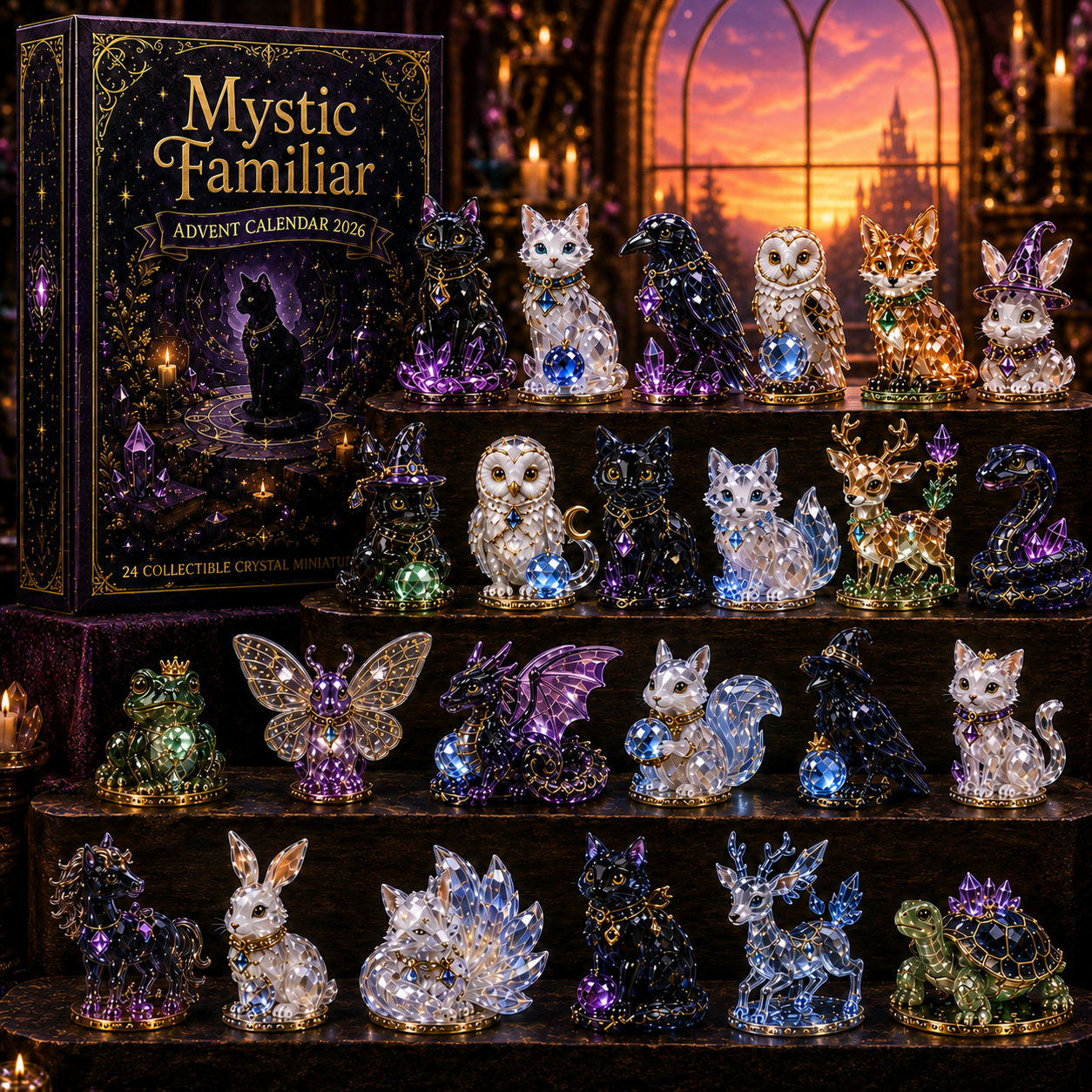 Mystic Familiar 24-Day Countdown Calendar 2026 – 24 Collectible Crystal Animal & Magical Creature Miniatures