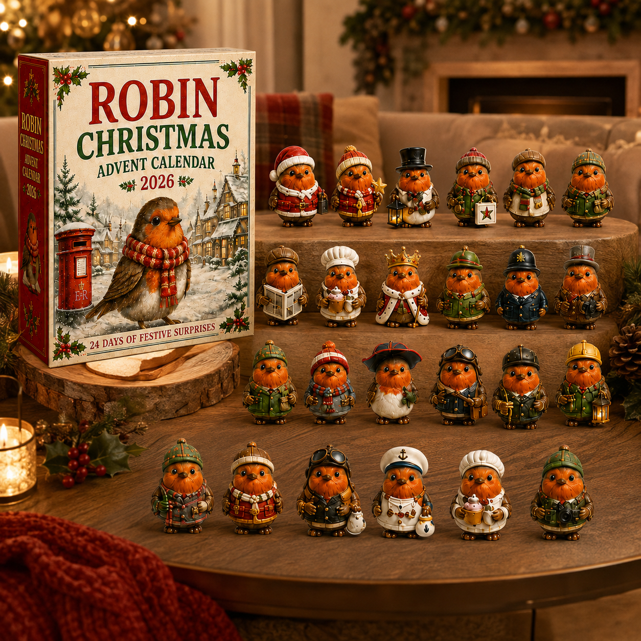 Robin Christmas Advent Calendar 2026 – 24 Days of Unique  Collectible Robin Miniatures, Festive Countdown Gift for Bird Lovers & Garden Lovers