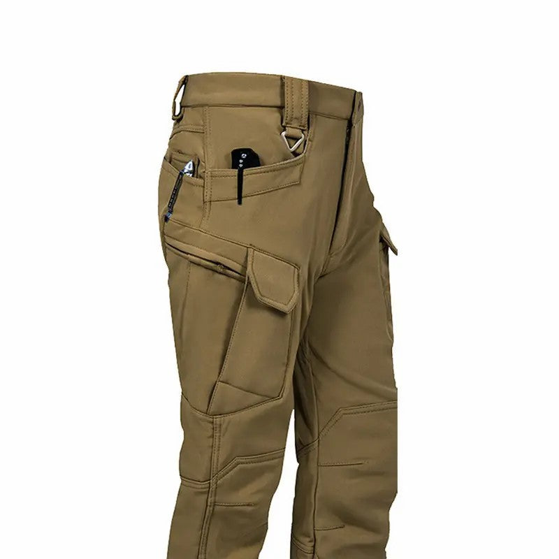 Men's Windproof & Warm Outdoor Military Tactical Pants - Fleece-Lined, Solid Color👖