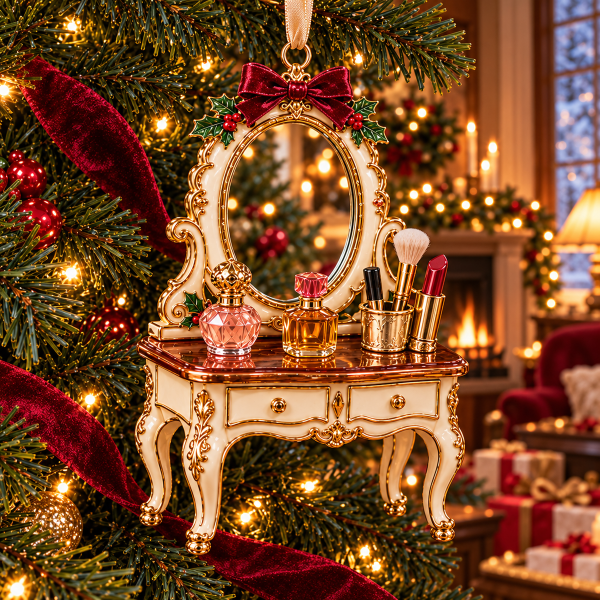 Vintage Glamour Christmas Ornaments – 6 Elegant Makeup & Beauty-Themed Holiday Decorations | Perfect Christmas Gifts for Makeup Lovers & Beauty Enthusiasts 🎄💄✨