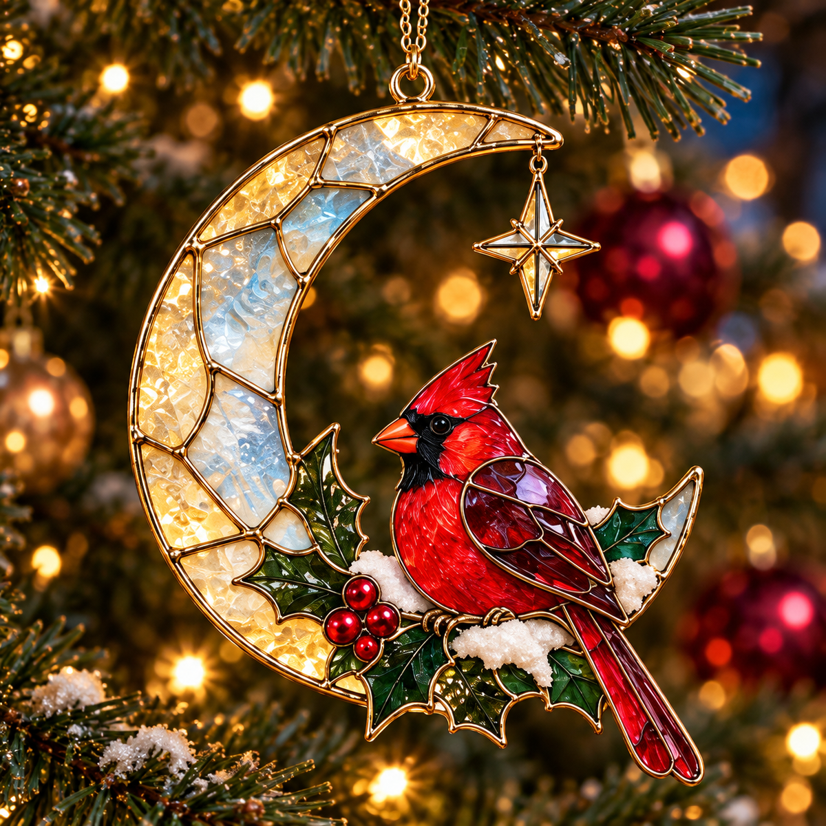 Cardinals of Christmas – Vintage Stained Glass-Style Ornaments, Set of 6