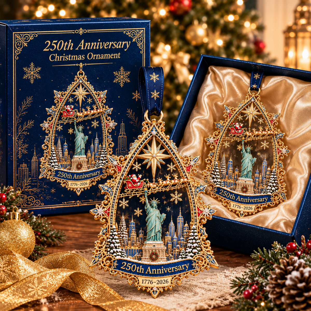 🎄250th Anniversary Christmas Ornament 2026,Statue of Liberty & New York City Commemorative Ornament,