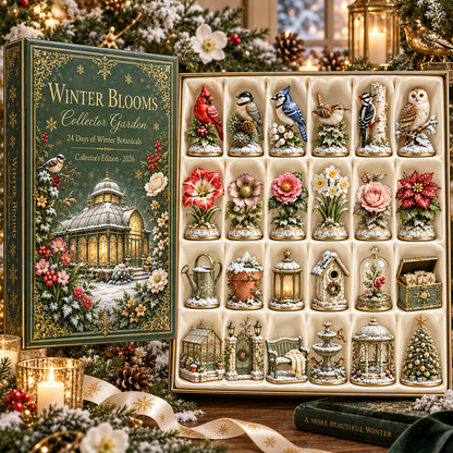 2026 Winter Blooms Collector Garden 24-Day Countdown Calendar – 24 Unique Winter Birds, Flowers & Garden Miniatures, Elegant Botanical Christmas Gift